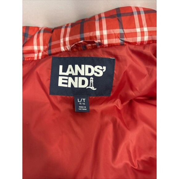 Lands End Women's LT Red Buffalo Plaid Quilted Down Puffer Vest Sleeveless Zip - Picture 7 of 12
